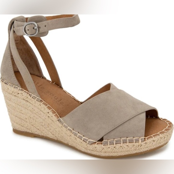 Gentle Souls Charli New 7.5 Taupe suede Espadrille Wedge X Band Platform Sandals - Picture 1 of 7